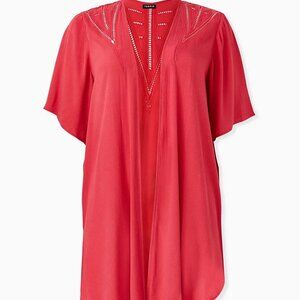 Torrid - Short Sleeve Kimono Cover Up Overpiece - Red - Size 1/2